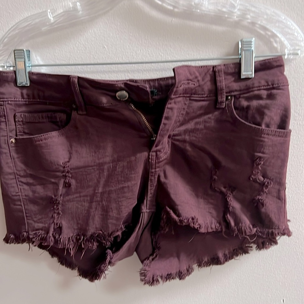 Angel Kiss Stretch Denim Cut-Off Shorts Burgundy Size 5 Very Comfortable